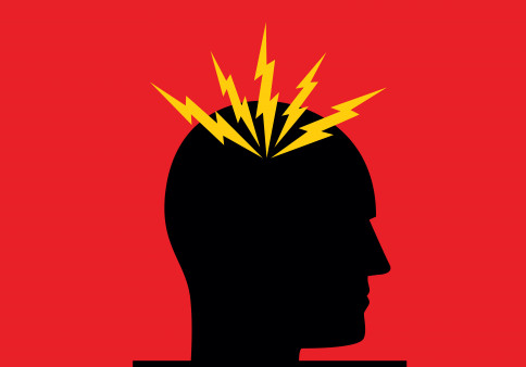 illustration silhouette mans head with yellow pain marks