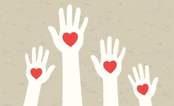 illustration hands with hearts palms