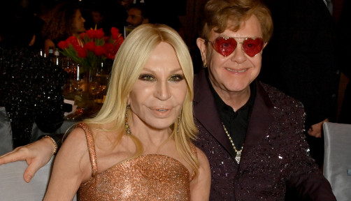 Donatella Versace and Elton John at the Elton John AIDS Foundation’s Oscar Viewing Party, March 2023