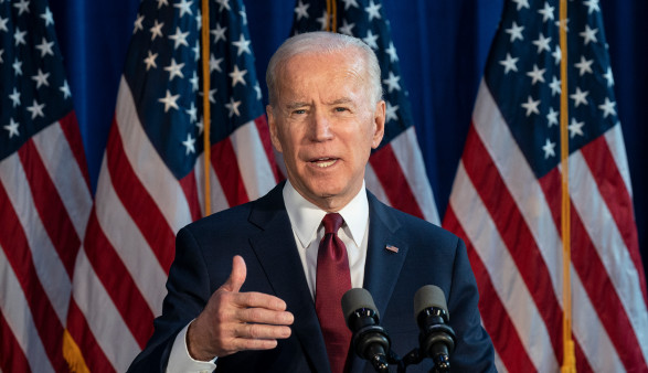 Former Vice President & Democratic hopeful Joe Biden made foreign policy statement at Current on Pier 59