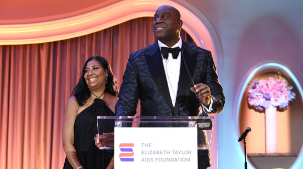 Cookie and Magic Johnson at the Elizabeth Taylor Ball to End AIDS on September 21, 2023